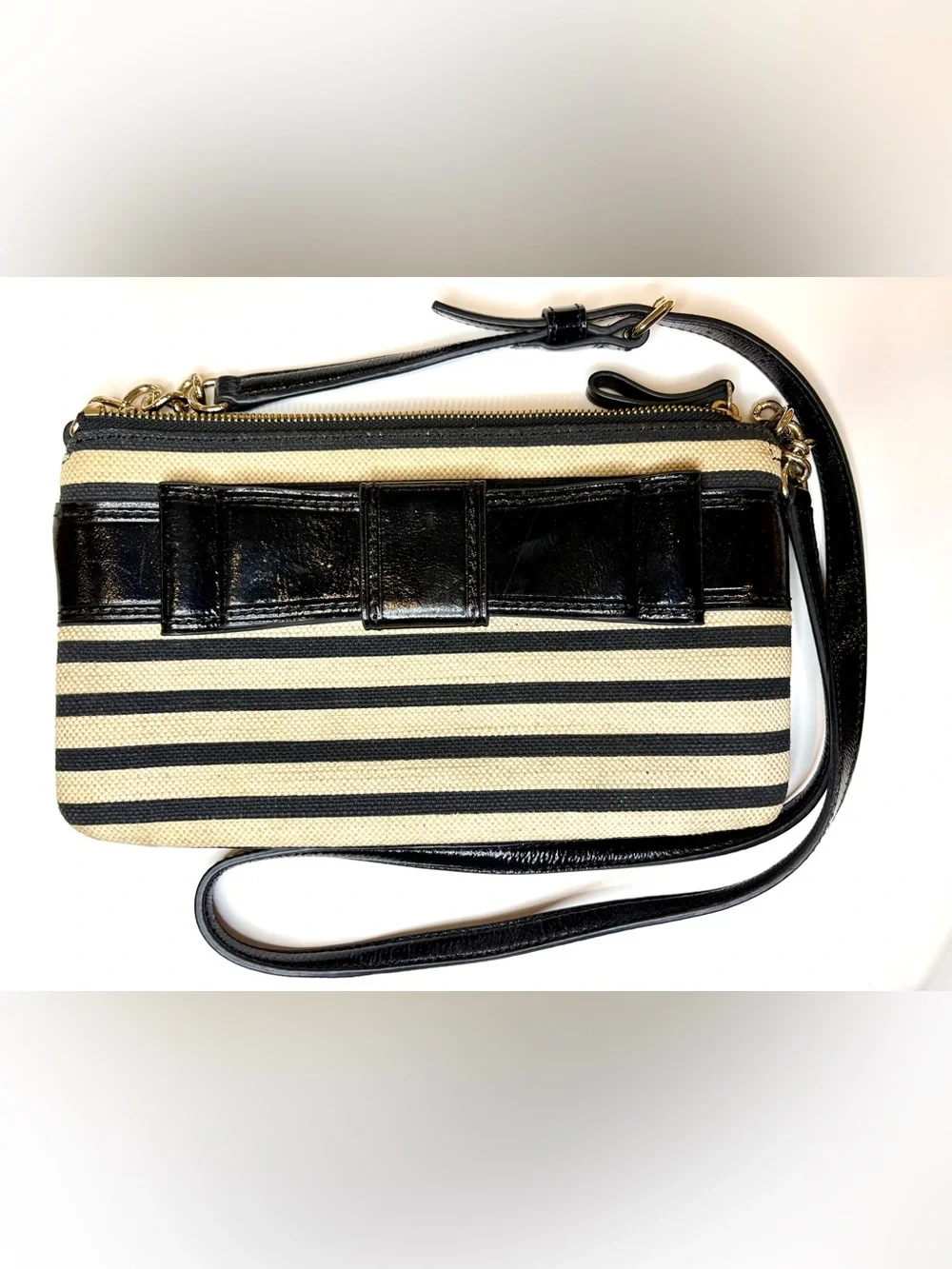 Kate Spade New York Vintage Celina Black & Tan Crossbody Bag Patent Leather Trim